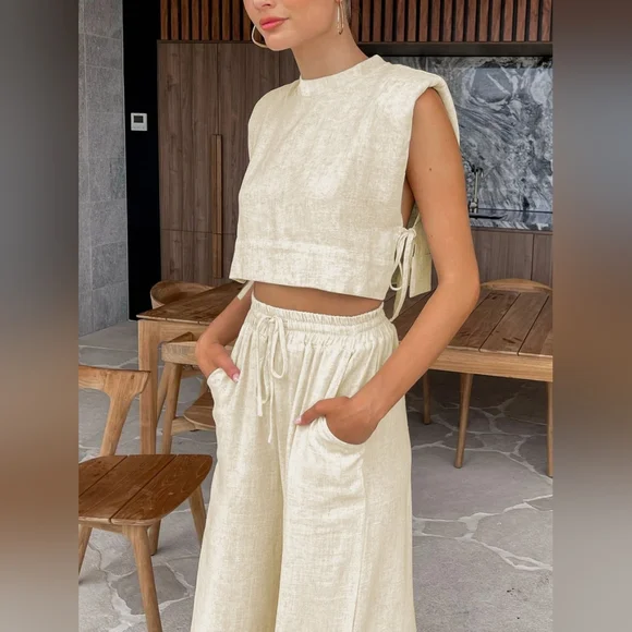 Commense Utility Linen Two Piece Wide Leg Pants Large - Picture 3 of 3